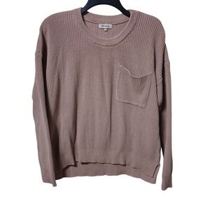 Miracle Knit Sweater Pullover Crew Neck Long Sleeve Rose Pink Pocket S M